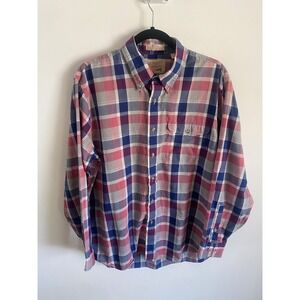 Vintage The Fox Collection Mens Large Plaid Button Down Shirt Red Blue Hong Kong